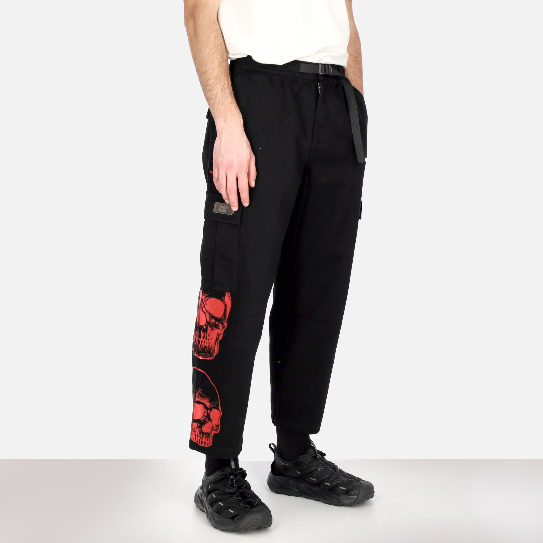 Pantalone Lungo Uomo Triple Skull Print Cargo Pants Black/red PH00667