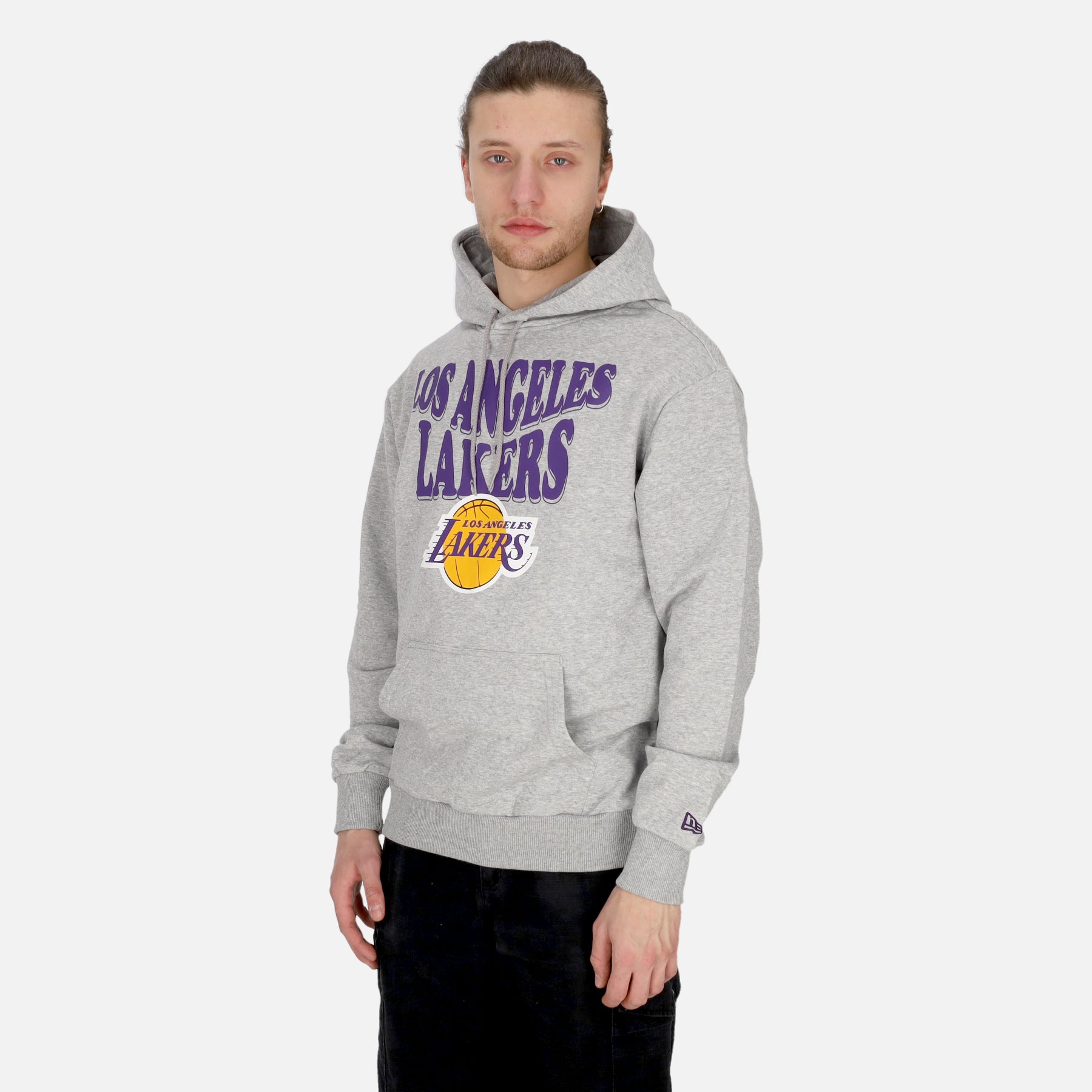 Felpa Leggera Cappuccio Uomo Nba Script Oversize Hoodie Loslak Heather Grey/true Purple 60435512