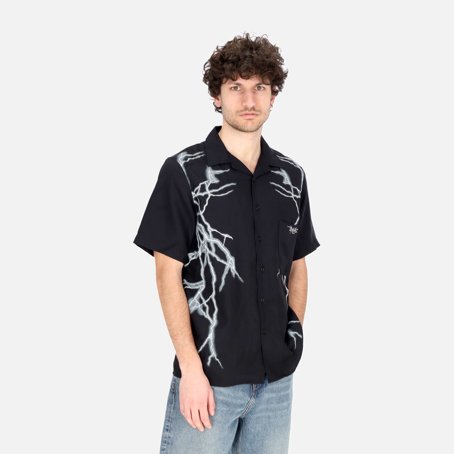 Camicia Manica Corta Uomo Lateral Lightning Shirt Black/white PH00574